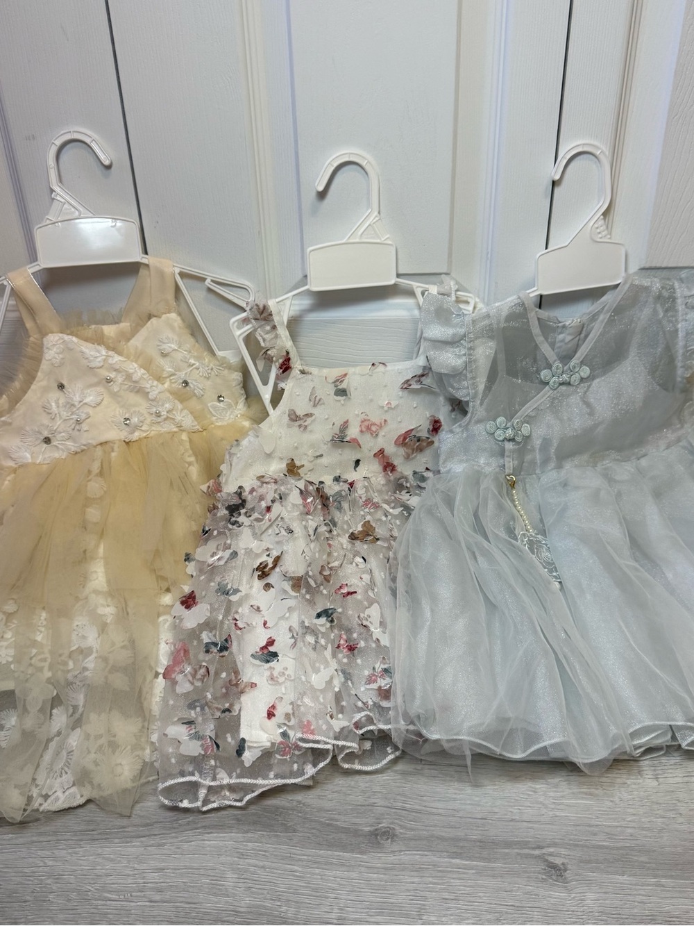 Kids Floral Embellished Party Dress Bundle- Cream, Multicolor, Light Blue Size 2